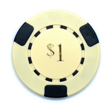Poker Chips: 3 Edge Spot, 8.5 Gram, Pre-Denominated both sides, $1, White